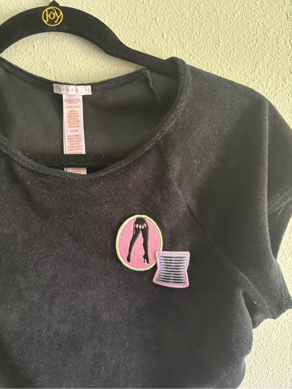Savage X Fenty black One-Piece Bodysuit with Pink Patch Details - Picture 4 of 8